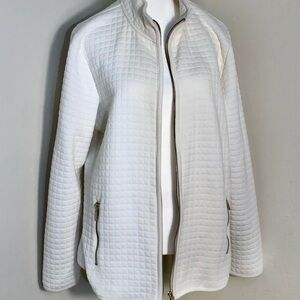 Karen Scott Sport Women Quilted Puffer WinterJacket SZ L Ivory Soft  Full Zip